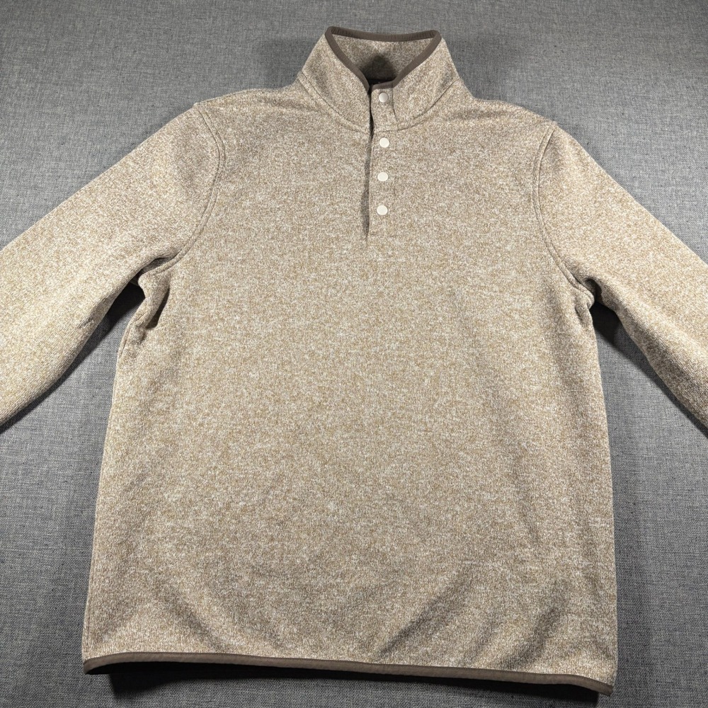 J.Crew Authentic Fleece Pullover Mens M Brown Marled Snap Neck Sweater CD792 - Picture 2 of 9